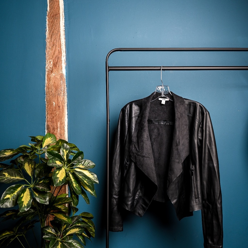 Faux Leather Black Jacket, Size S, Bars III